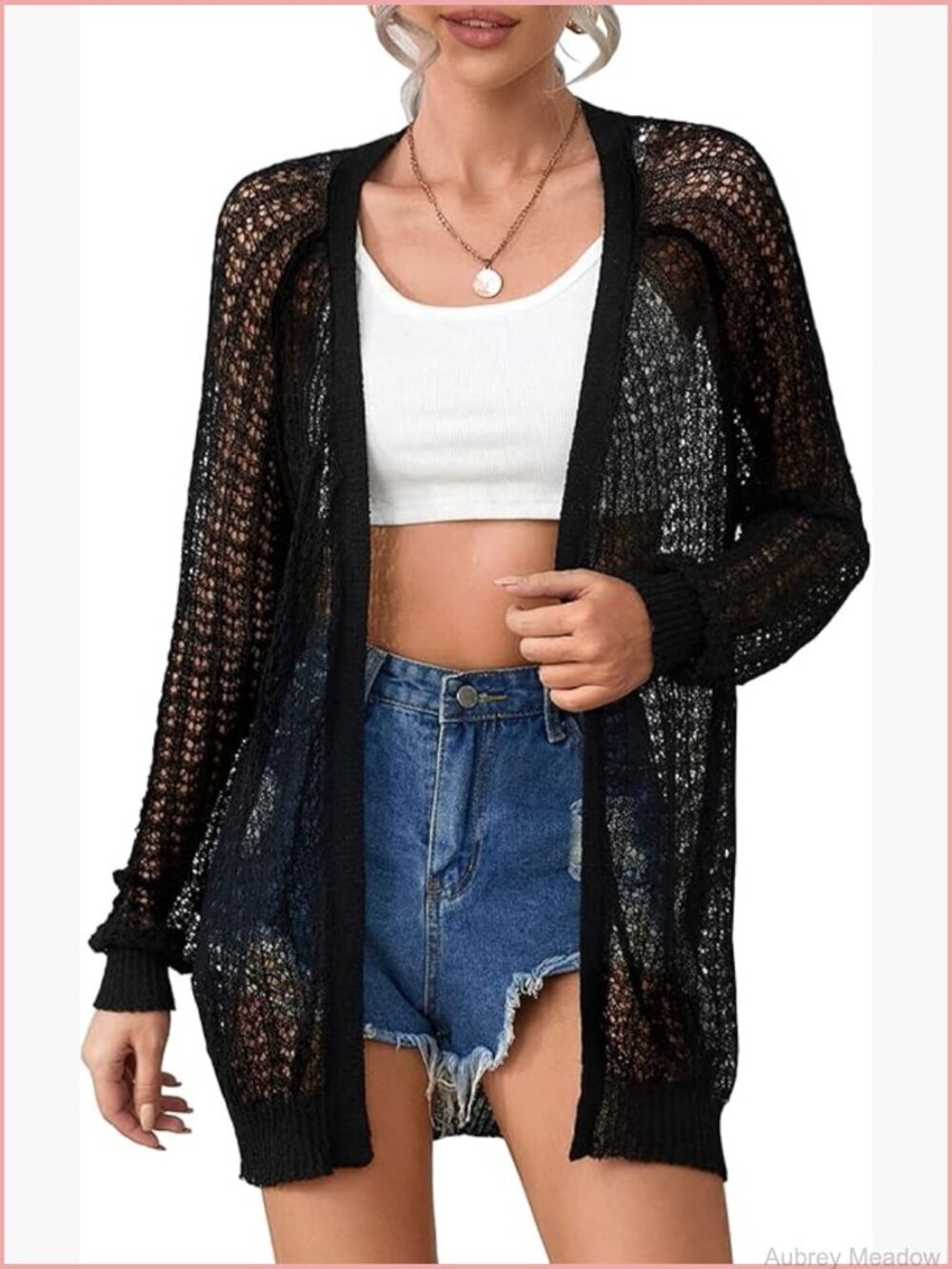 Crochet Lightweight Cardigan Open Front Long Sleeve Summer Beach Cover Up